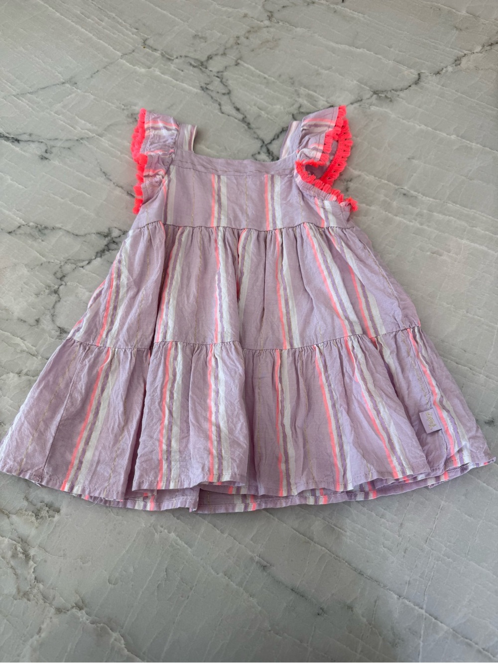 Juicy Couture Lavender Striped Dress with Neon Pink Ruffle Sleeves